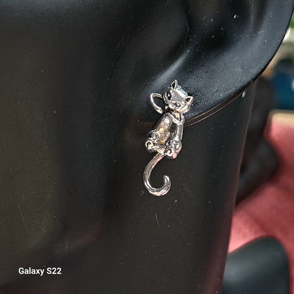 Full Body 2 in 1 Cat Earrings Silver Kitten Posts NWT Gift Idea Animal Cat Lover - Picture 3 of 7